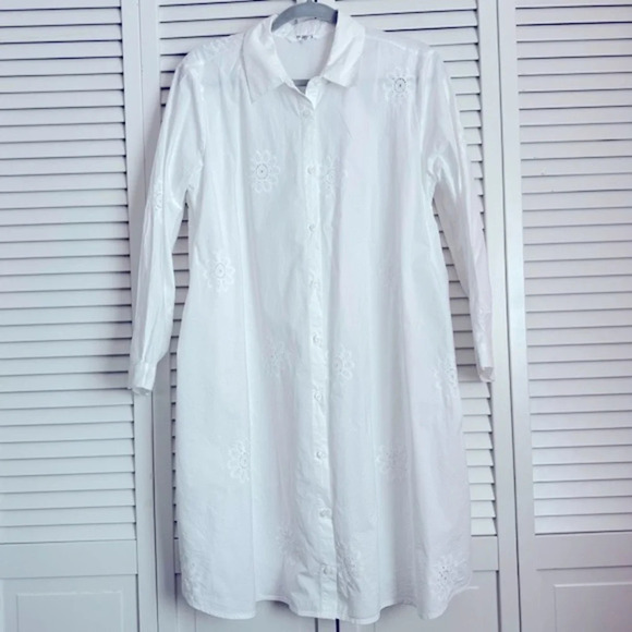BB DAKOTA Eyelet Embroidered Cottagecore White Shirt Dress Size Large - Picture 3 of 9